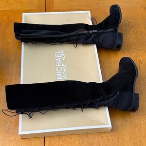 Michael Kors Black Suede Knee High Boots (with a lace up back.)